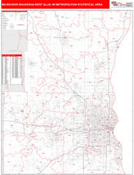 Milwaukee-Waukesha-West Allis Metro Area Wall Map Red Line Style 2024